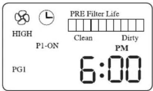 PRE Filter Life HIGH P1-ON Clean Dirty PM PG1 6:00