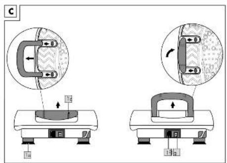 Technical diagram showing mechanical assembly with labeled components and directional arrows, including circular annotations and numbered parts.