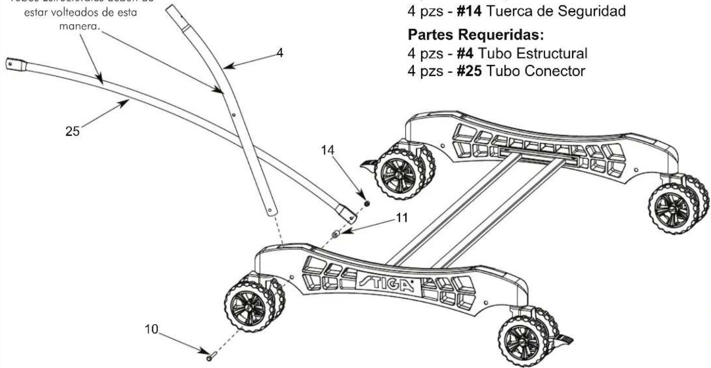 4 pzs - #14 Tuerca de Seguridad Partes Requeridas: 4 pzs - #4 Tubo Estructural 4 pzs - #25 Tubo Conector