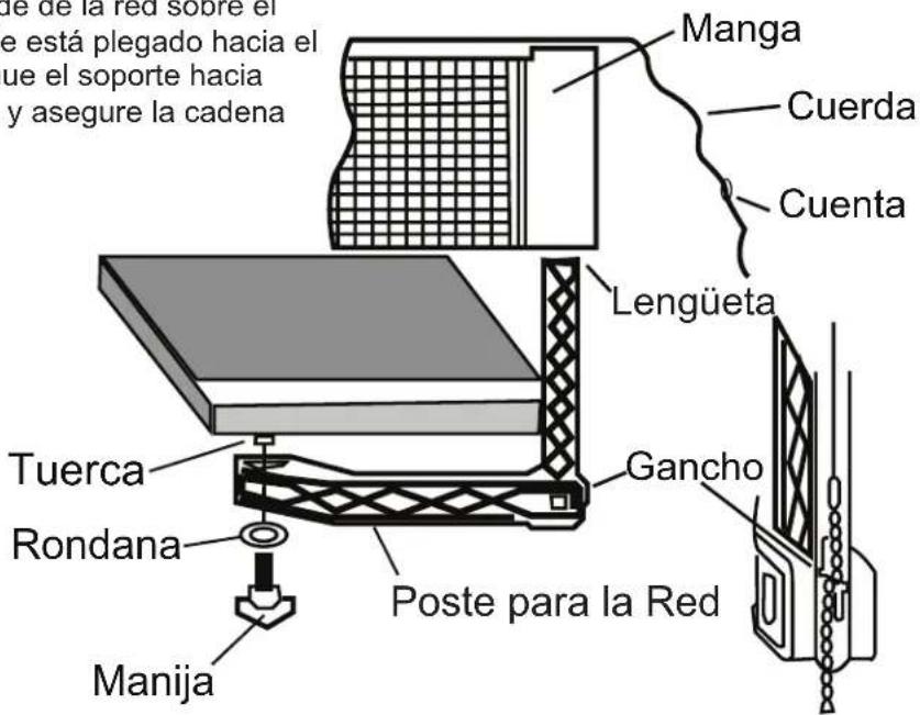 de de la red sobre el e está plegado hacia el ue el soporte hacia y asegure la cadena Manga Cuerda Cuenta Lengüeta Tuerca Rondana Gancho Poste para la Red Manija