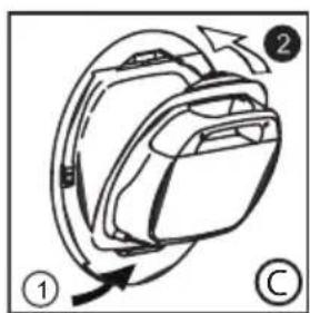Diagram of a device with labeled parts and directional arrows indicating motion or movement