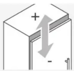 Diagram showing a capacitor with positive and negative terminals, indicating an upward and downward current direction.