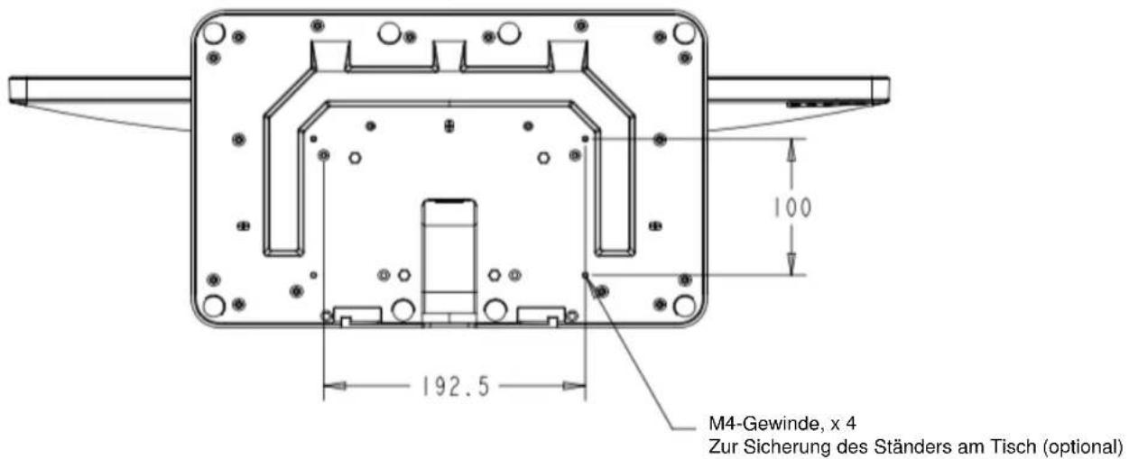 100 192.5 M4-Gewinde, x 4 Zur Sicherung des Ständers am Tisch (optional)