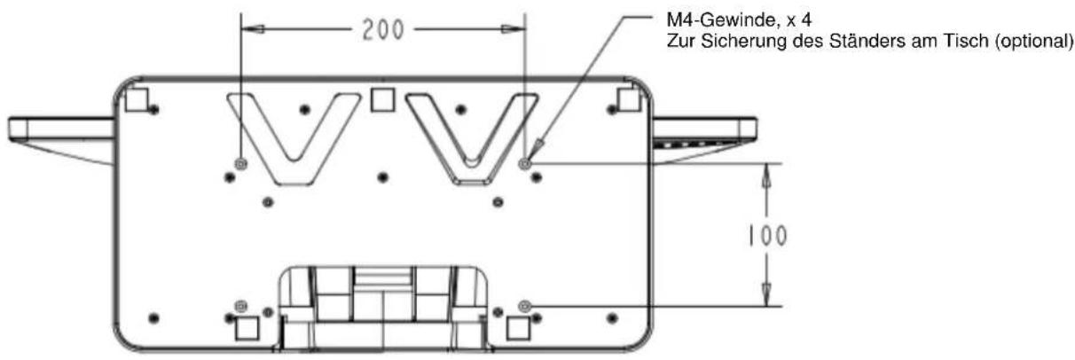 200 M4-Gewinde, x 4 Zur Sicherung des Ständers am Tisch (optional) 100