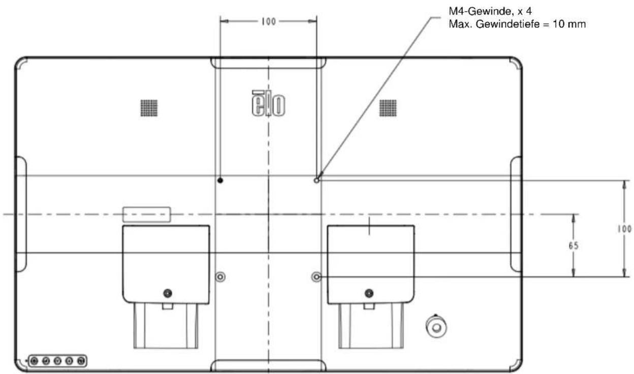 M4-Gewinde, x 4 Max. Gewindetiefe = 10 mm 100 Ø10 65 100