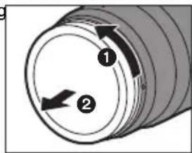 Diagram of a cylindrical mechanical component with numbered parts and directional arrows indicating flow or movement.