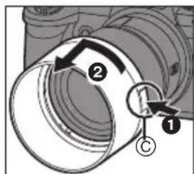 Technical diagram showing a mechanical component with numbered parts and a magnified inset labeled '1' and '2'