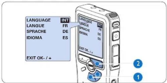LANGUAGE INT LANGUE FR SPRACHE DE IDIOMA ES EXIT OK - / + LANGUAGE INT LANGUAGE FR SPRACHE DE IDIOMA ES EXIT OK - / + 2 1