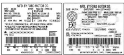 Lincoln Continental (2020) - Safety Compliance Certification Label Example: - 1