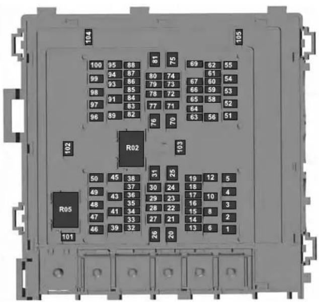 104 105 100 95 88 81 75 69 62 55 99 94 87 80 74 67 60 54 98 93 86 79 73 66 59 53 97 91 85 78 72 65 58 52 96 89 84 77 71 64 56 51 102 R02 103 R05 50 45 38 31 25 19 12 5 49 43 37 30 24 18 48 41 36 29 23 17 10 4 47 35 34 28 22 16 8 46 33 27 21 15 8 2 101 26 20 13 6 1