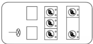 Diagram showing electrical connections with switches and diodes, including a lamp symbol and four circular components.