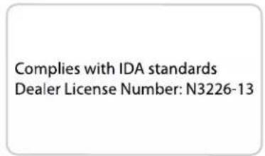 Complies with IDA standards Dealer License Number: N3226-13