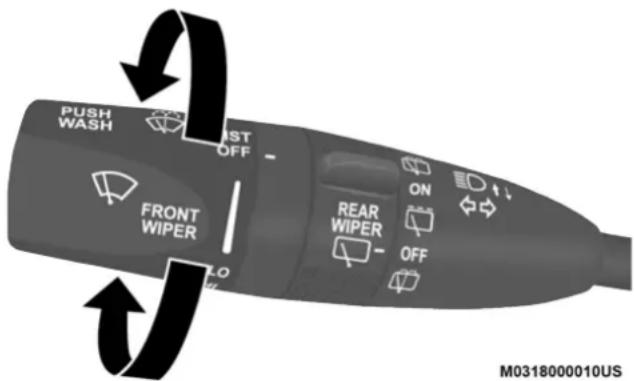 PUSH WASH LAST OFF FRONT WIPER LO -10 REAR WIPER ON OFF M0318000010US