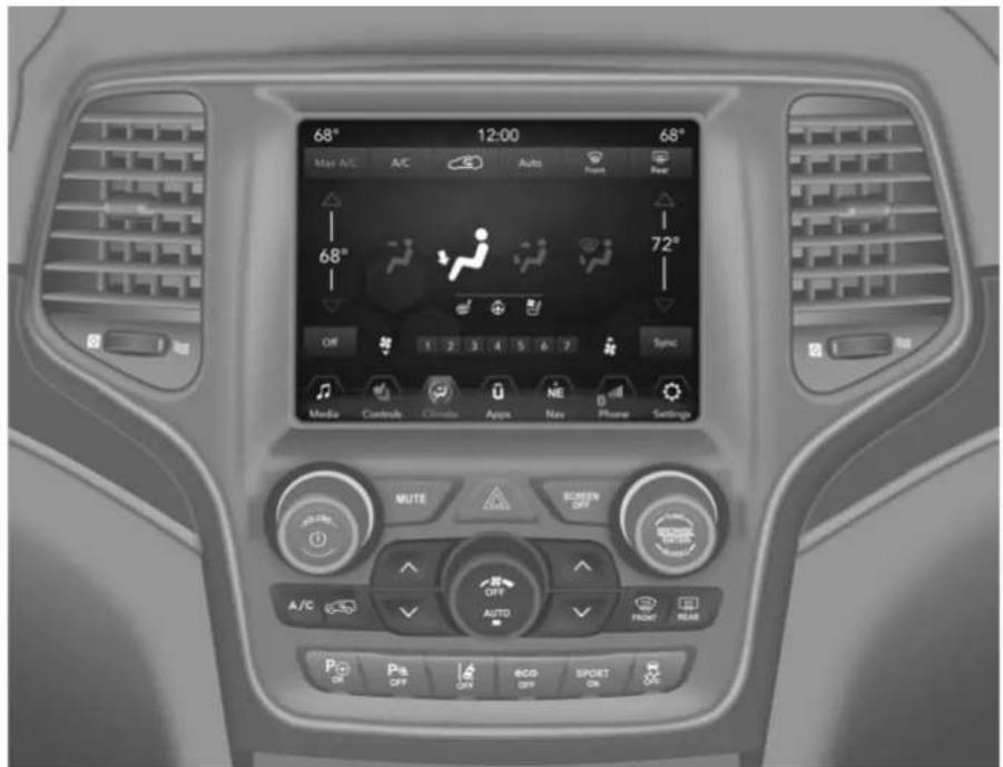68° 12:00 68° Max A/C A/C Auto Flint Rear 68° 72° Off 1 2 3 4 5 6 7 Sync Media Controls Climate Apps New Phone Settings MUTE Screen A/C OFF AUTO FRONT REACH Pst Pst OFF OFF RCO OFF SPOET ON OK