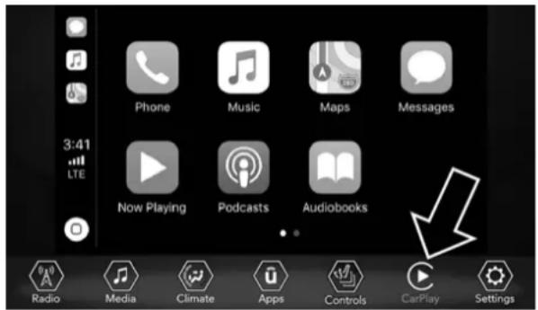 Phone Music Maps Messages Now Playing Podcasts Audiobooks Radio Media Climate Apps Controls CarPlay Settings