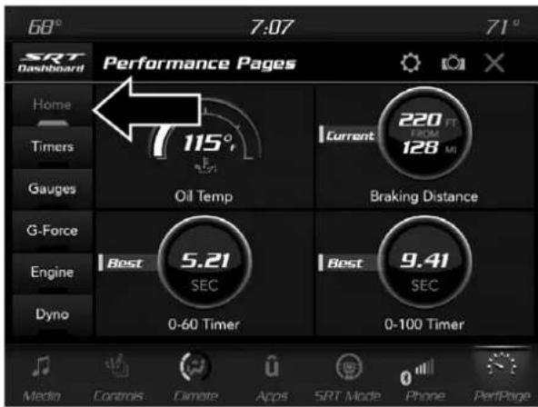 68° 7:07 71° SRT Dashboard Performance Pages Home 115° Current 220 FT FROM 128 MI Timers Oil Temp Gauges Braking Distance G-Force Best 5.21 Engine SEC Best 9.41 Dyno 0-60 Timer 0-100 Timer Media Controls Climate Apps SRT Mode Phone PerfPage