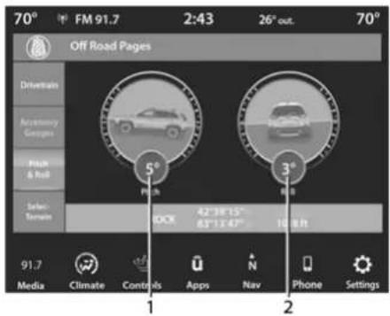 70° FM 91.7 2:43 26° out. 70° Off Road Pages Drivertrain Accessory Groups Phone & Roll Select Terrain 5° Pitch 3° Rift 42° 18' 15" 8.5" 1.2" 47" 10.8ft 91.7 Media Climate Controls Apps Nav Phone Settings