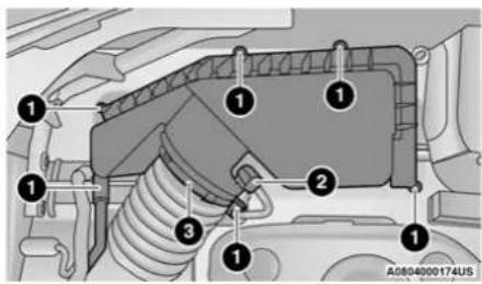 Technical diagram of a vehicle engine compartment with numbered components and reference number A0804000174US