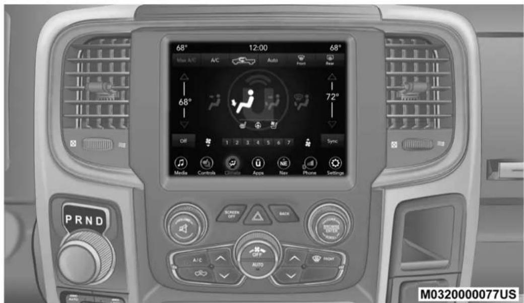 68° 12:00 68° Max A/C A/C Auto Horn New 68° 72° Off 1 2 3 4 5 6 7 Sync Media Controls Apps NE Phone Settings PRND SCREEN OFF BACK A/C OFF AUTO RIGHT M0320000077US