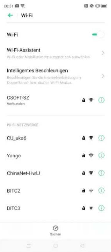 Wi-Fi Wi-Fi Wi-Fi-Assistent Wi-Fi oder Mobilfunknetz automatisch auswählen Intelligentes Beschleunigen Beschleunigen Sie die Internetverbindung im Doppelkanal- bzw. dualen Wi-Fi-Modus CSOFT-SZ Verbunden Wi-Fi-NETZWERKE CU_uka6 Yango ChinaNet-HwIJ BITC2 BITC3 Suchen