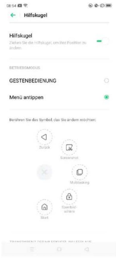 08:54 Hilfskugel Hilfskugel Ziehen Sie die Hilfskugel, um ihre Position zu ändem. BETRIEBSMODUS GESTENBEDIENUNG Menü antippen Berühren Sie das Symbol, das Sie ändem möchten: Zurück Screenshot Multiasking Start Saerbild-achern TRANSMODENY BERLIN DEVINDI, HILF ECKAHC