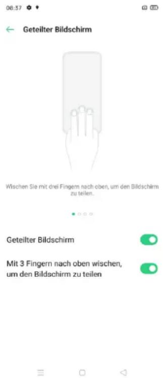 Geteilter Bildschirm Wischen Sie mit drei Fingern nach oben, um den Bildschirm zu teilen. Geteilter Bildschirm Mit 3 Fingern nach oben wischen, um den Bildschirm zu teilen