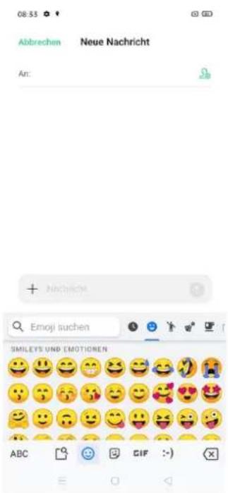 08:53 Abbrechen Neue Nachricht An: + Nachricht Emoji suchen SMILEYS UND EMOTIONEN ABC GIF :)
