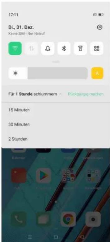 17:11 Di., 31. Dez. Keine SIM - Nur Notruf Für 1 Stunde schlummern - Rückgängig machen 15 Minuten 30 Minuten 2 Stunden