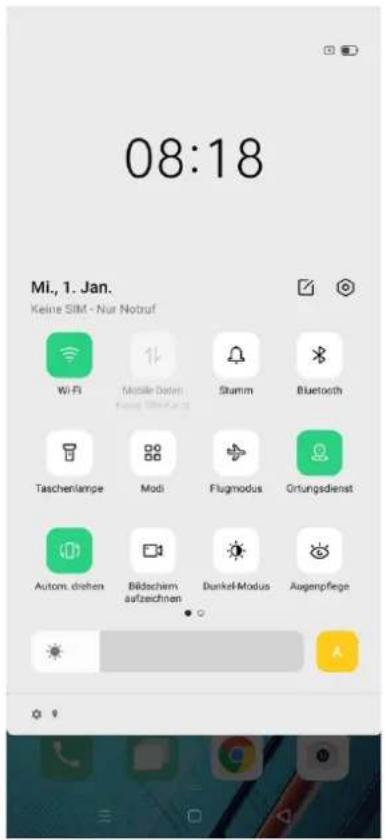 08:18 Mi., 1. Jan. Keine SIM - Nur Notruf Wi-Fi Mobile-Daten Kang Simm-Katz Stamm Bluetooth Taschenlampe Modi Flugmodus Ortungsdienst Autom. drohen Bildschem aufzechnen Dunkel-Modus Augenpflege