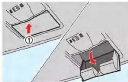 Diagram showing two car seatbelt configurations with red arrows indicating movement or change, labeled with number ①.