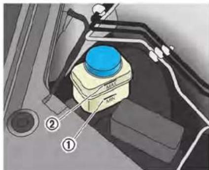 Technical diagram of a mechanical component with labeled parts, including a blue circular component and numbered callouts.