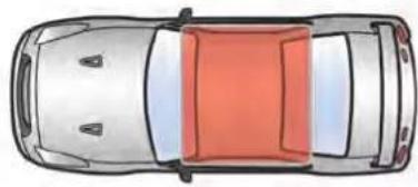 Top-down line drawing of a car with red roof and silver windows (no text or symbols)