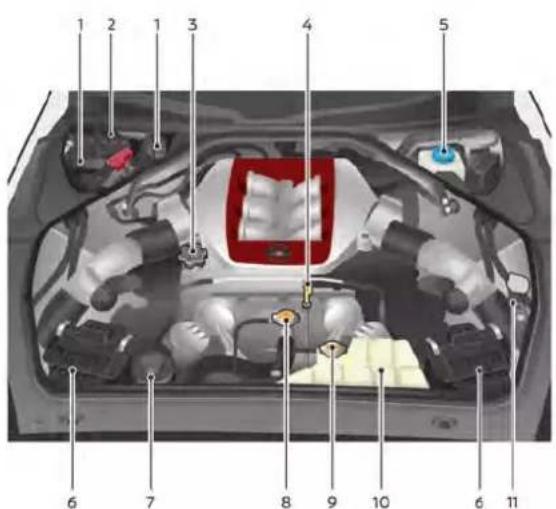 Labeled diagram of a car engine head with numbered parts for identification