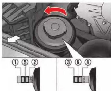 Diagram showing mechanical components with numbered parts and directional arrows, likely illustrating a process or assembly.