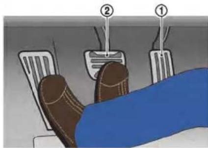 Diagram showing foot massage technique with labeled parts ① and ②, indicating different foot positions or motion directions.