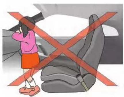 Illustration of a person standing on a car seat with red cross-bracing lines (no text or symbols)
