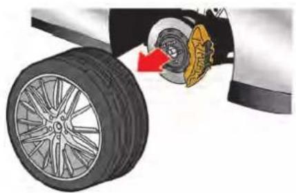 Mechanical assembly diagram showing a wheel, brake caliper, and tire component (no text or symbols)