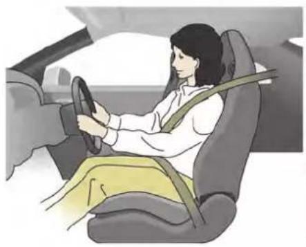 Illustration of a woman seated in a car, wearing a seatbelt and driving a steering wheel (no text or symbols visible)