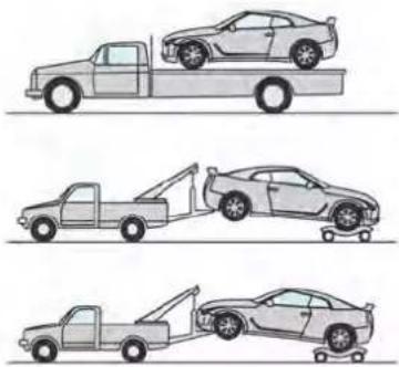 Three line drawings of a pickup truck with different car positions, no text or symbols present