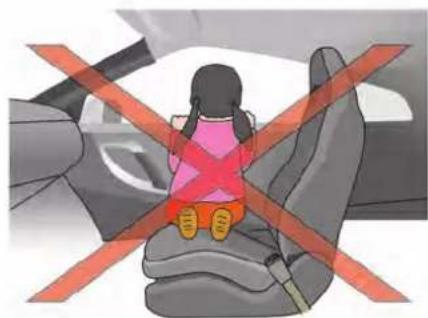 Illustration of a child sitting in a car seat with red crosshair crossed, no text or symbols present