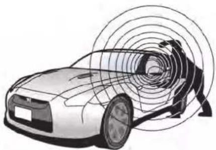 Illustration of a car with concentric circular wave patterns around its body (no text or symbols)