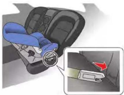 Illustration of a car seatbelt switch mechanism, showing blue and black components with a magnified inset highlighting the red belt (no text or symbols present)