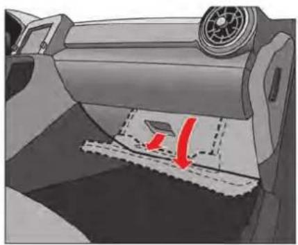Diagram of a car's side profile showing wheel, dashboard, and textured surface with red arrow (no text or symbols)