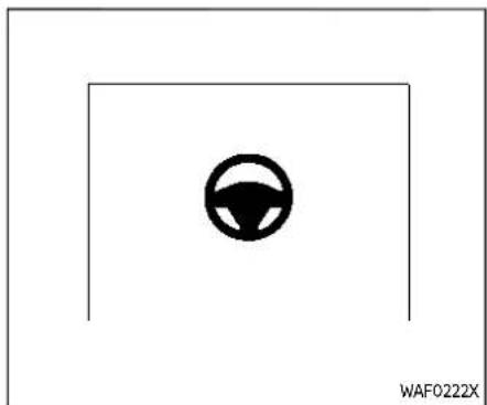 Simple black-and-white diagram of a steering wheel inside a rectangular frame (no text or symbols)