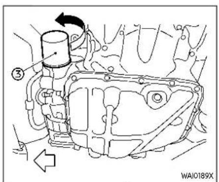 Technical diagram of a mechanical assembly with numbered components and directional arrows indicating motion or flow.