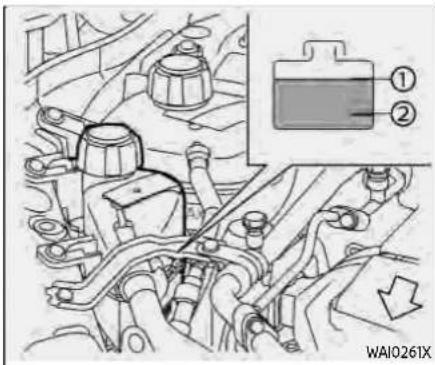 Technical diagram of engine components with numbered parts and a highlighted component labeled '1' and '2'