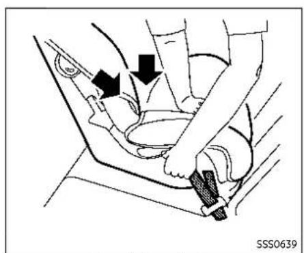 Diagram of a car seatbelt being adjusted for a hand, showing two black arrows indicating the mechanism (no text or symbols present)