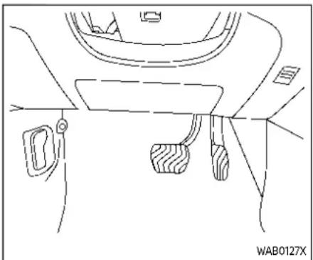 Technical line drawing of a car interior showing dashboard, seat, and dashboard components (no text or symbols)