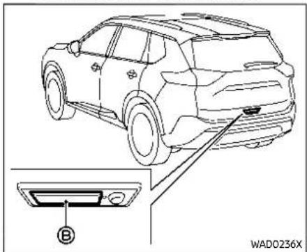 Line drawing of a car rear view with a small inset showing the front panel and control panel (no text or symbols)