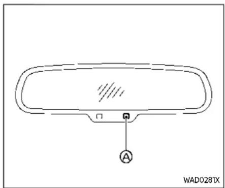 Diagram of a car rearview mirror with a small circular component labeled 'A' and identifier 'WAD0281X' (no text or symbols on the diagram itself)